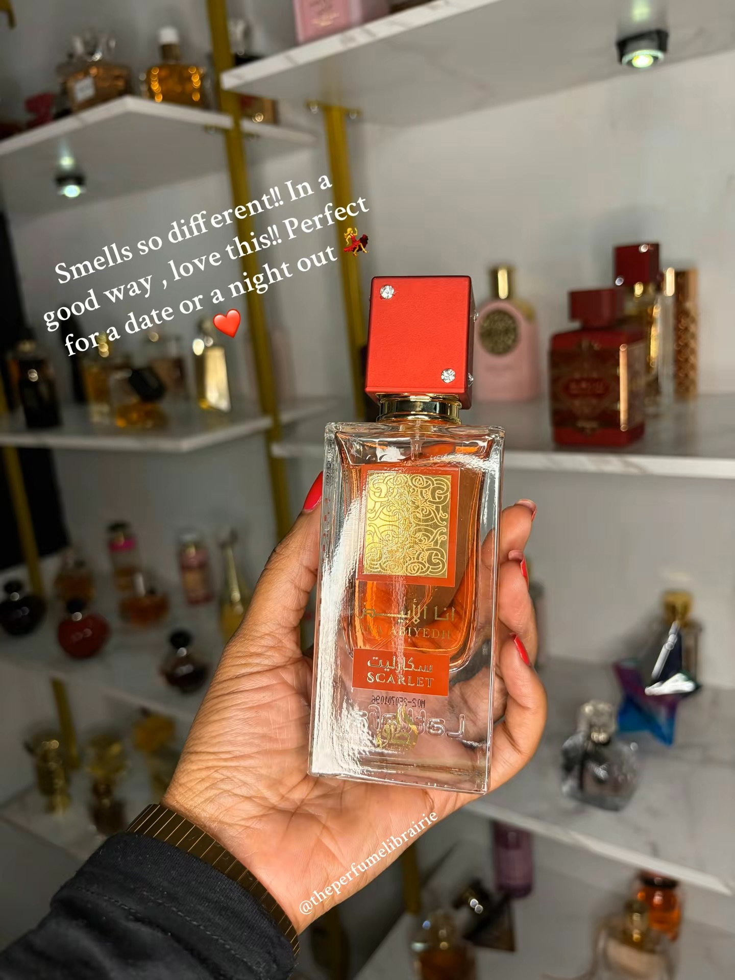 Scarlett perfume bold red bottle evening date night fragrance