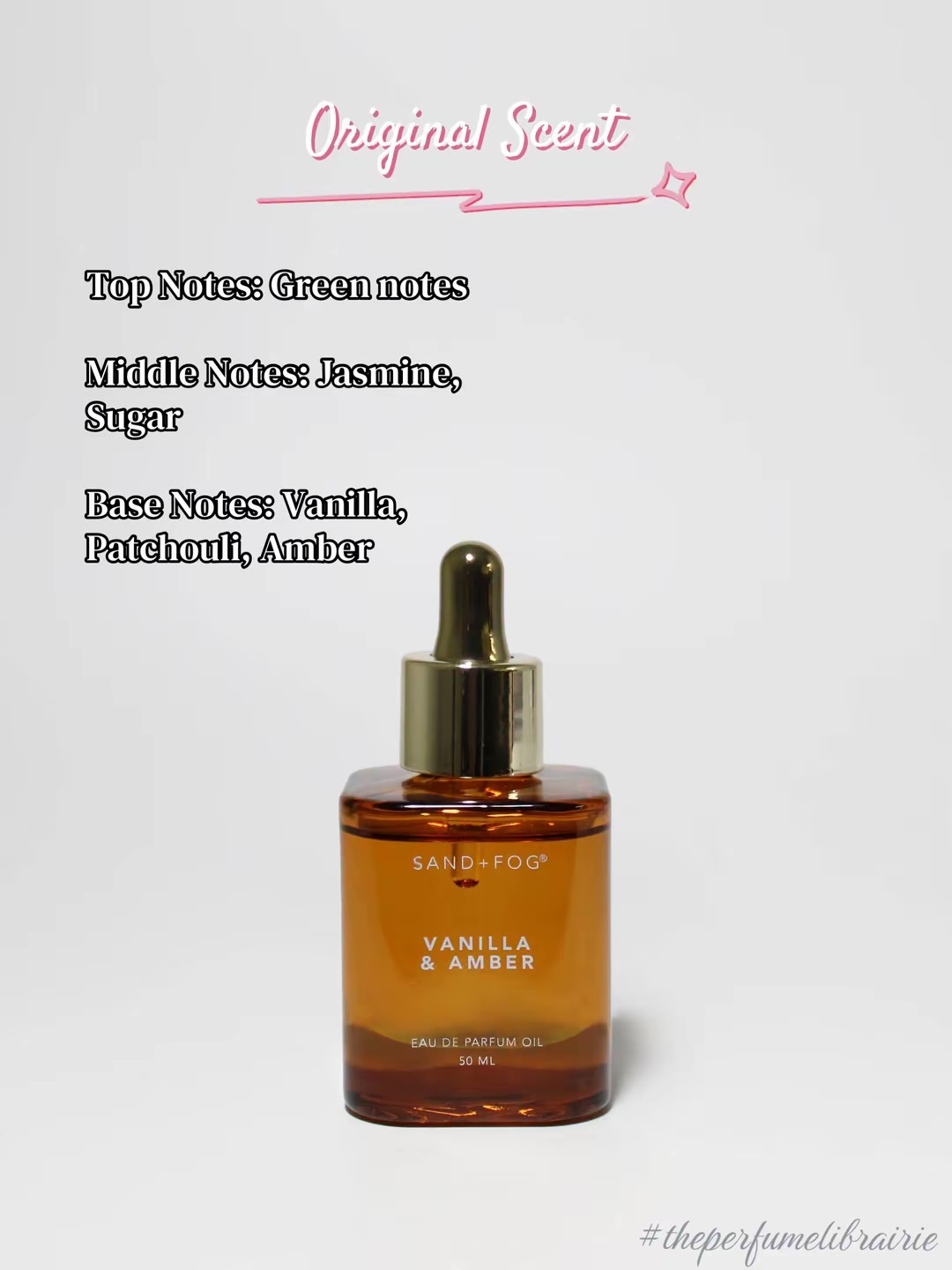 Sand + Fog Vanilla and Amber perfume oil with vanilla, patchouli and amber notes